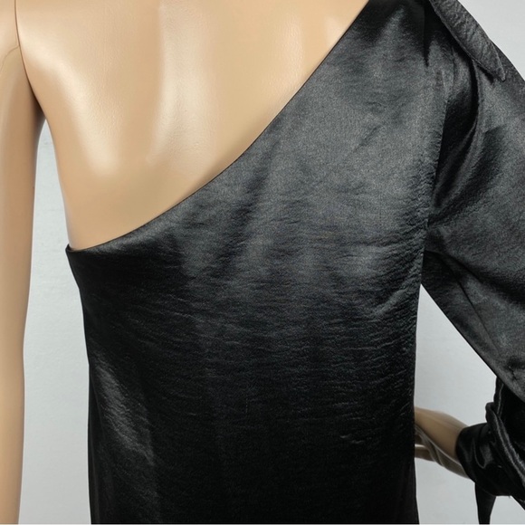 REBECCA MINKOFF REVOLVE BLACK SATIN ONE-SHOULDER MINI DRESS - Picture 7 of 9